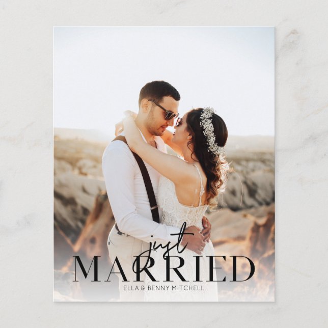 Budget Just Married BT Foto Hochzeitsankündigung Flyer (Vorne)