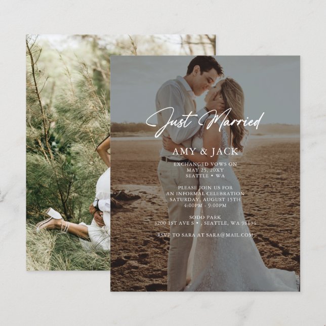 Budget Just Married Foto Hochzeitsankündigung (Vorne/Hinten)