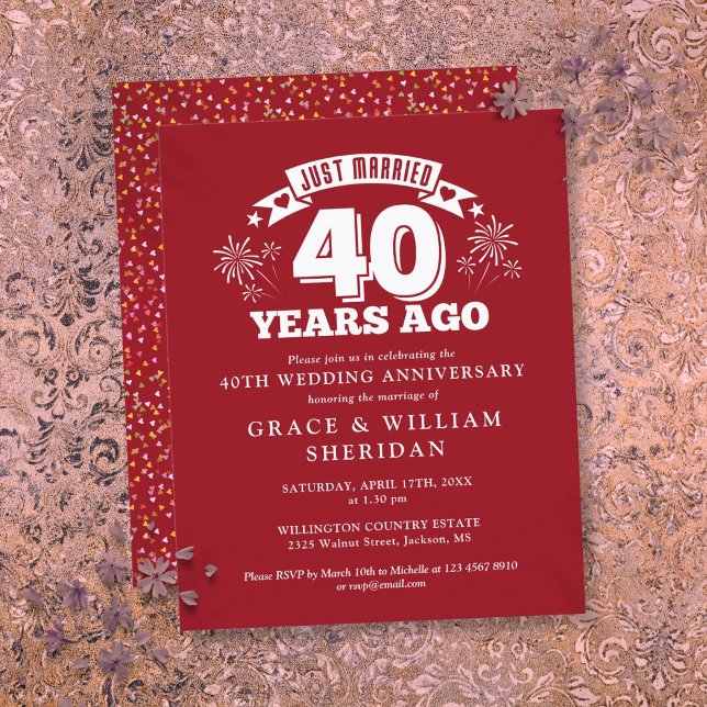 Budget Just Married Ruby 40 Jahre Einladung (Budget Just Married Ruby 40th Anniversary Invite)