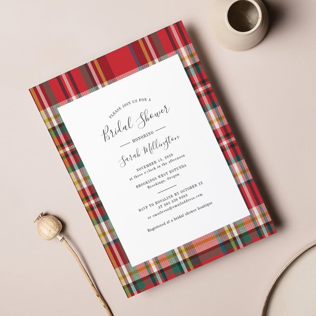 Budget Karierte Brautdusche Einladung (Rustic Plaid Script Bridal Shower Invitation)