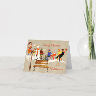 Budget Kinder spielen charmanten Art Deco Weihnach Feiertagskarte