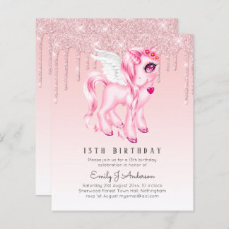 BUDGET-Kindergeburtstag Einladen rosa Einhorn