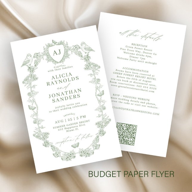 Budget Klassiker Salbei All-in-One Hochzeitseinlad Flyer (Von Creator hochgeladen)