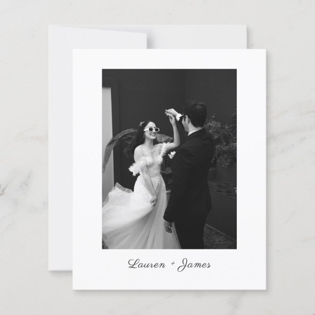 Budget-Klassiker-Script-Hochzeitsfoto-Dankeskarten (Vorderseite)