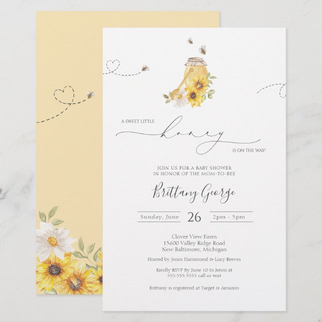 Budget Kleine Honey Bee Baby Dusche Einladung (Vorne/Hinten)