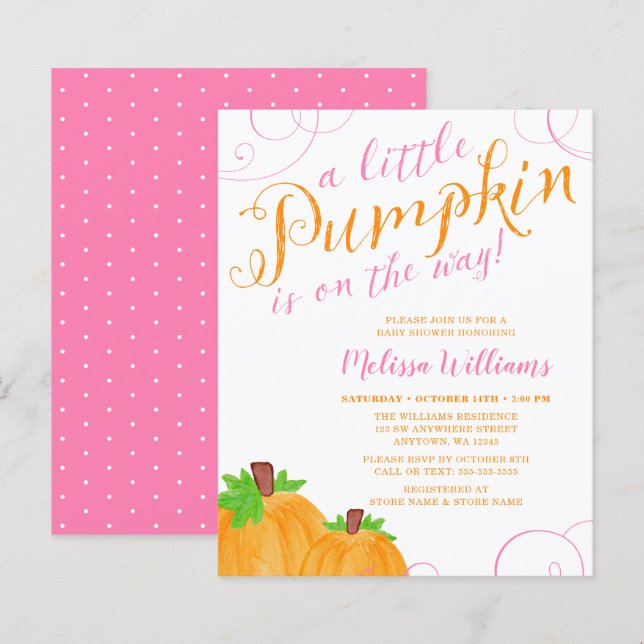 Budget Kleine Pumpkin Fall Pink Girl Babydusche (Vorne/Hinten)