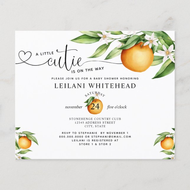 Budget Kleine Süsse Orangefarbene Babydusche Einla (Vorderseite)