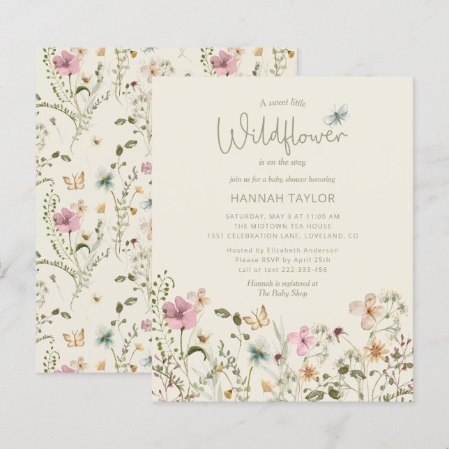 Budget Kleine Wildblume Kinderdusche Einladung (Vorne/Hinten)