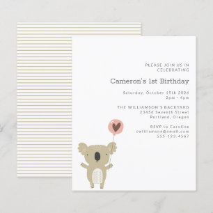 Budget Koala Bär Einfache 1. Geburtstag Einladung