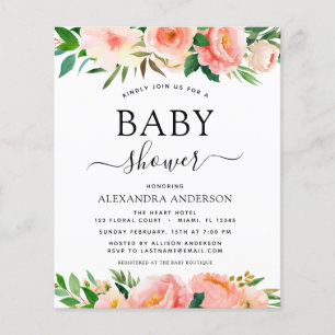 Budget Korallenrosa Pfirsich Baby Shower Blumen Ei Flyer