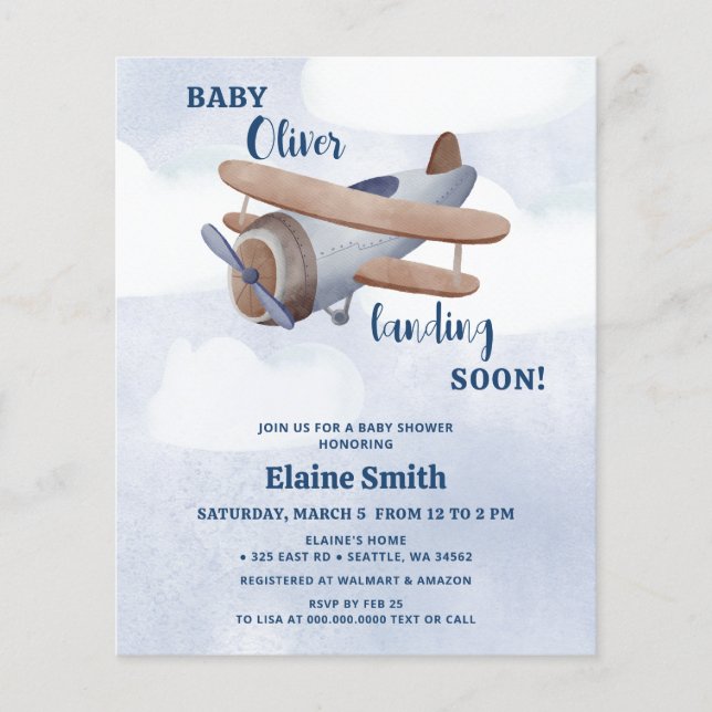 Budget Landung Bald Blue Boy Airplane Babydusche (Vorderseite)