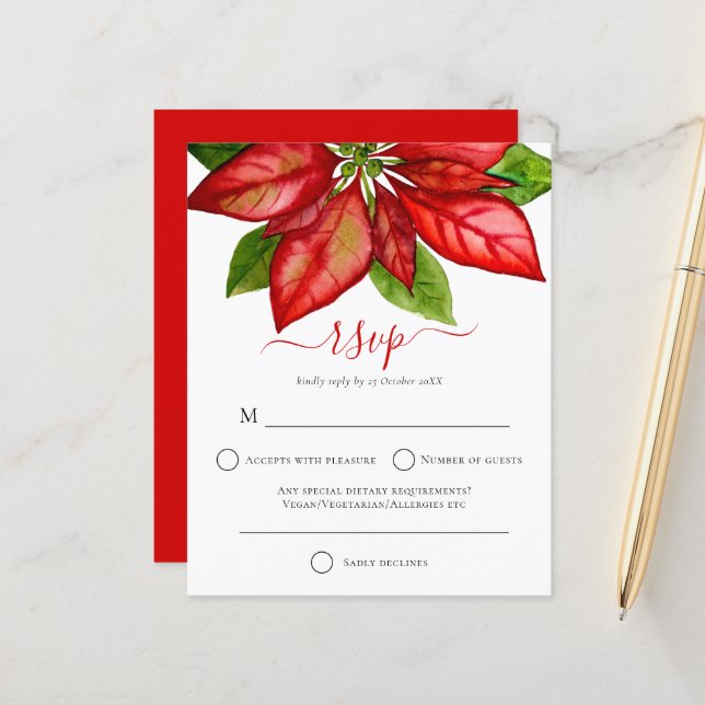 Budget Large Poinsettia Christmas RSVP (Vorderseite/Rückseite Beispiel)