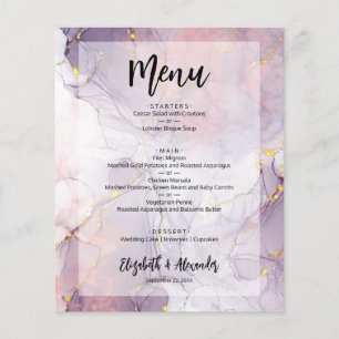 Budget Lavendel Gold Marmor Hochzeitsmenü Flyer
