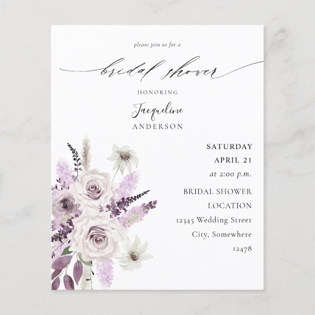 Budget Lavendel Lila florales Brautparty Flyer (Vorne)