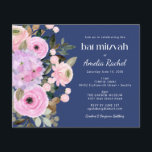 Budget Lavender Blue Floral Watercolor Bat Mitzvah<br><div class="desc">Budget Boho Lavender Pink Floral Aquarell Bat Mitzvah Einladung auf einen blauen Hintergrund</div>