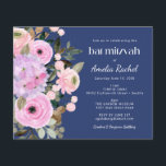 Budget Lavender Blue Floral Watercolor Bat Mitzvah<br><div class="desc">Budget Boho Lavender Pink Floral Aquarell Bat Mitzvah Einladung auf einen blauen Hintergrund</div>