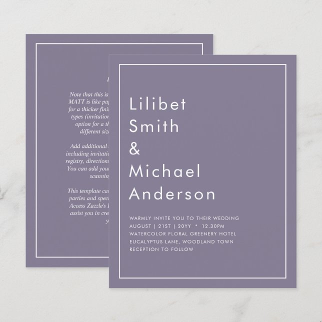 BUDGET Lavender Dusty Lila monochrome Hochzeit (Vorne/Hinten)