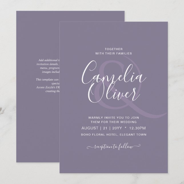 BUDGET Lavender Dusty Lila monochrome Hochzeit Einladung (Vorne/Hinten)