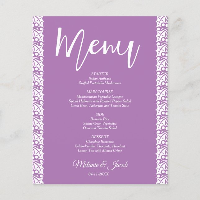 Budget Lavender Elegant Wedding Menü (Vorderseite)