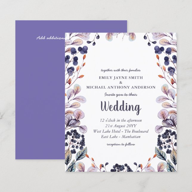 Budget Lavender Lila Blätter Hochzeit Einladung (Vorne/Hinten)