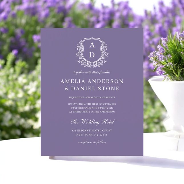 Budget Lavender Lila Wappen Hochzeit Einladung (Von Creator hochgeladen)