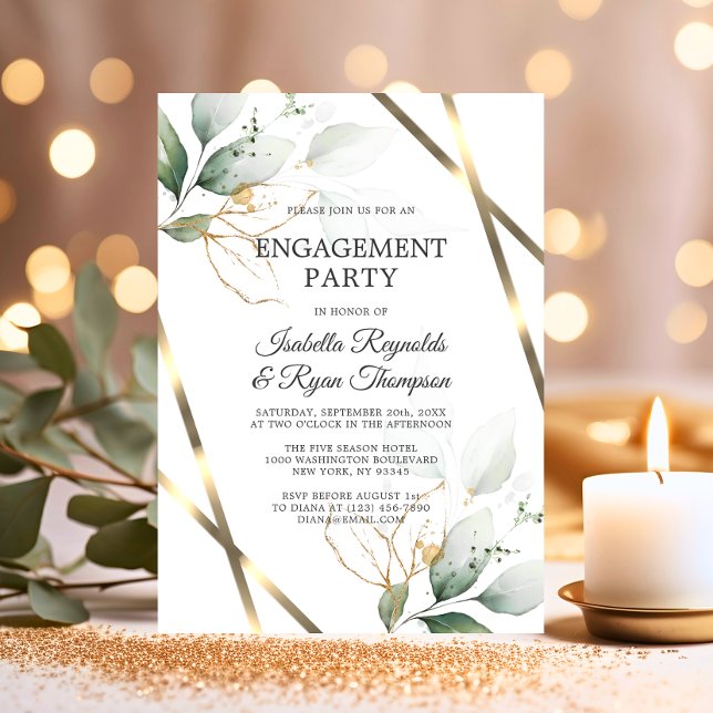 BUDGET Leaves Gold Watercolor ENGAGEMENT PARTY Einladung (BUDGET Leaves Gold Watercolor ENGAGEMENT PARTY Invitation)