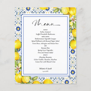 Budget Lemon Blue Tiles Hochzeitmenü Flyer