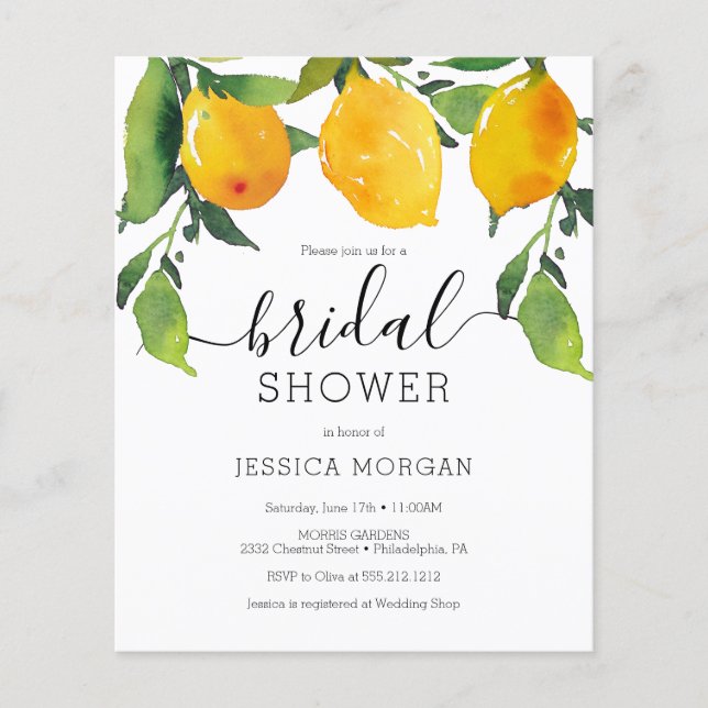 Budget Lemon Citrus Bridal Dusche Einladung Flyer (Vorne)