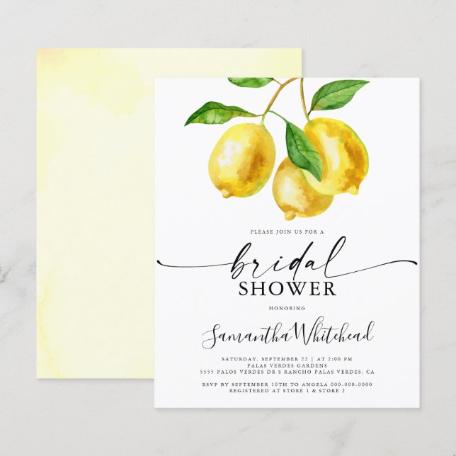 Budget Lemon Fruit Bridal Dusche Einladung (Vorne/Hinten)
