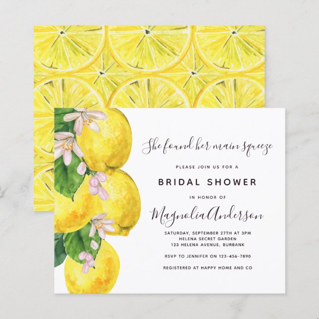 Budget Lemon Hauptpresse Brautdusche Einladung (Vorne/Hinten)
