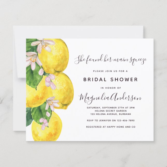 Budget Lemon Hauptpresse Brautdusche Einladung (Vorderseite)