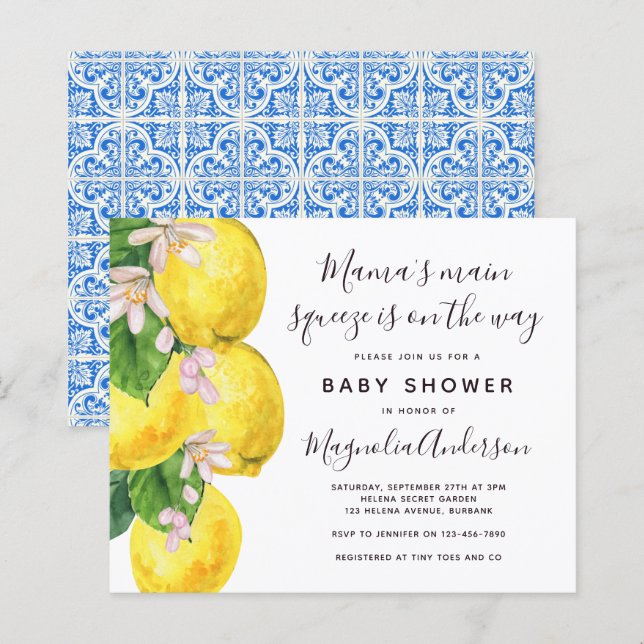 Budget Lemon Main Squeeze Baby Dusche Einladung (Vorne/Hinten)