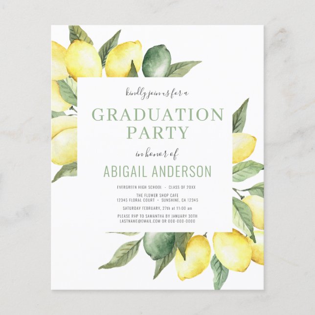 Budget Lemon Modernes Grad Party 2023 Einladung Flyer (Vorne)