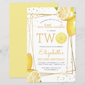 Budget Lemon Watercolor 2. Geburtstag Party Einlad