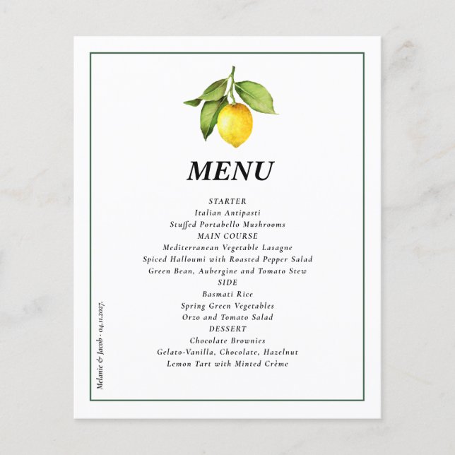 Budget Lemon Wedding Menu Flyer (Vorne)