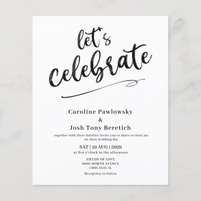 Budget Lets Celebrate Wedding invitation  (Vorderseite)