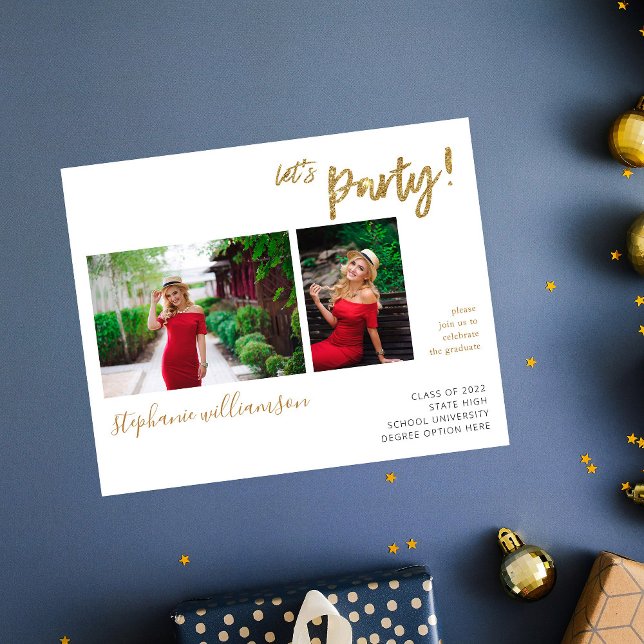 Budget Let's Party - Gold 2 Foto Graduation Party Flyer (Von Creator hochgeladen)