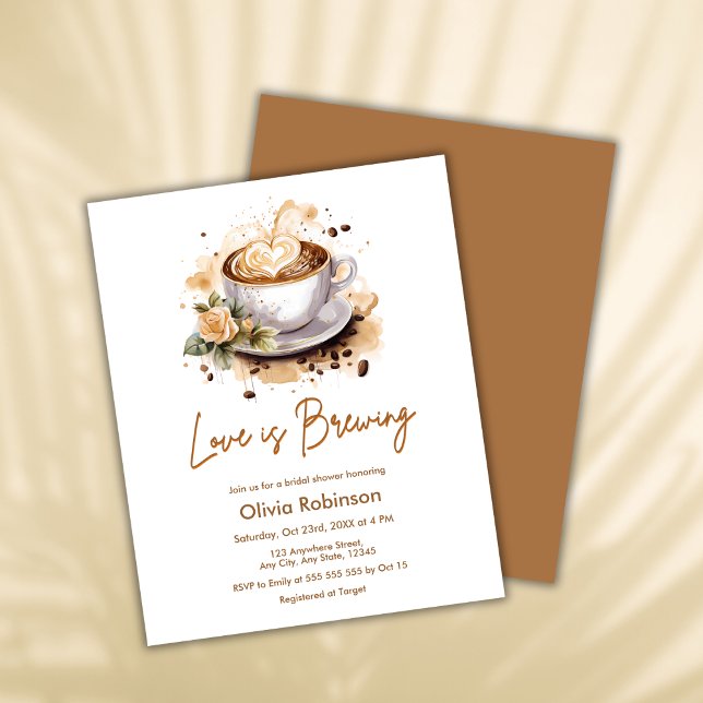 Budget Liebe ist Breffee Brautparty Einladung (Budget Floral Love is Brewing Brown Coffee Bridal Shower Invitation  )