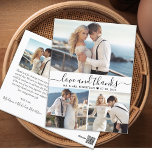 Budget Liebe und Dank 3 Foto Hochzeit Vielen Dank Postkarte<br><div class="desc">Budget Elegant Stilvolle Handschrift "Liebe und Dank" Script 3 Foto Collage Wedding Danke Postcard. Minimalistische Hochzeit Dankeschön Karte Vorlage mit 3 Foto auf der Vorderseite und ein Foto auf der Rückseite. Mit dem Text "Liebe und Dank" in einer Wirblen Hand gezeichnete Typografie oder Typografie Skript-Schriftart mit Swash oder in schwarz...</div>