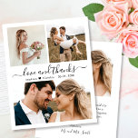 Budget Liebe und danke Collage Wedding Vielen Dank<br><div class="desc">Budget, Moderne, Elegante Liebe und Dank Script 3 Foto Collage Wedding Danke Ihnen personalisiert günstige Low Budget Thin Card. Stilvolle Hochzeit danke Ihnen Vorlage mit 3 Foto auf der Vorderseite und 1 Foto auf der Rückseite. ***BEACHTE! *** HAUSHALTSPAPIER/FLYER IST PAPIERTHIN. *** AKTUALISIEREN SIE DAS PAPIER FÜR EIN THICKER-PAPIER. *** Mit...</div>