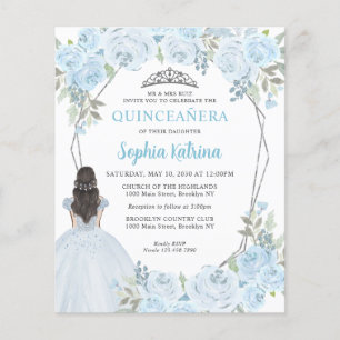 Budget Light Blue Gray Blumenprinzessin Quinceañer