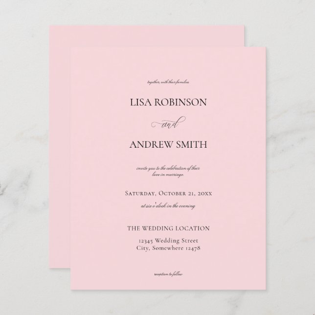 Budget Light Pink Calligraphy Wedding (Vorne/Hinten)