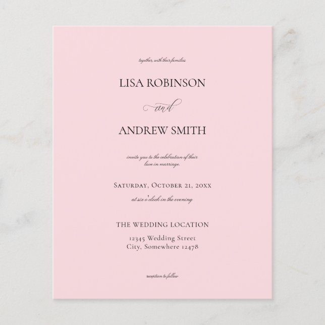 Budget Light Pink Wedding Flyer (Vorne)