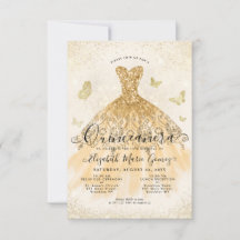 Budget Light Yellow Gold Glitter Gown Quinceanera