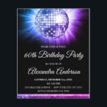 Budget Lila 60. Geburtstagsparty 70's Disco Ball Flyer<br><div class="desc">Budget Sechzigste Geburtstagsparty 70er Disco Ball Party Einladung. Die rosa und Lila 60. Geburtstagsfeier lädt zu einer modernen 60. Geburtstagsparty ein. Auf Wunsch können vom Designer angepasste Produkte erstellt werden.</div>