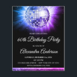 Budget Lila 60. Geburtstagsparty 70's Disco Ball Flyer<br><div class="desc">Budget Sechzigste Geburtstagsparty 70er Disco Ball Party Einladung. Die rosa und Lila 60. Geburtstagsfeier lädt zu einer modernen 60. Geburtstagsparty ein. Auf Wunsch können vom Designer angepasste Produkte erstellt werden.</div>