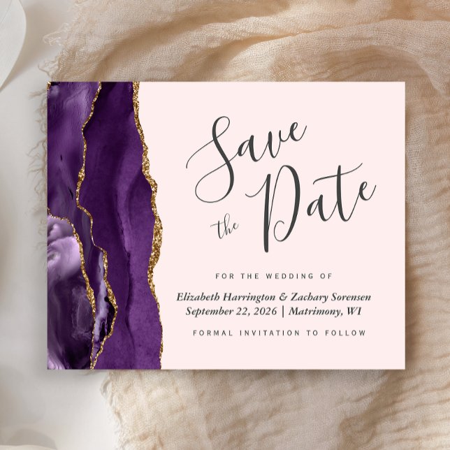 Budget Lila Agate Blush Wedding Save the Date (Von Creator hochgeladen)