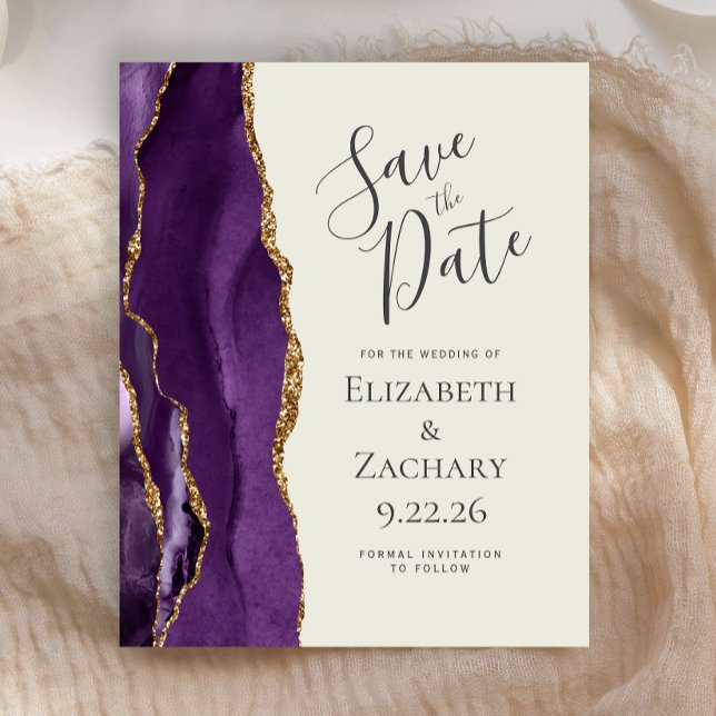 Budget Lila Agate Ivory Wedding Save the Date (Von Creator hochgeladen)