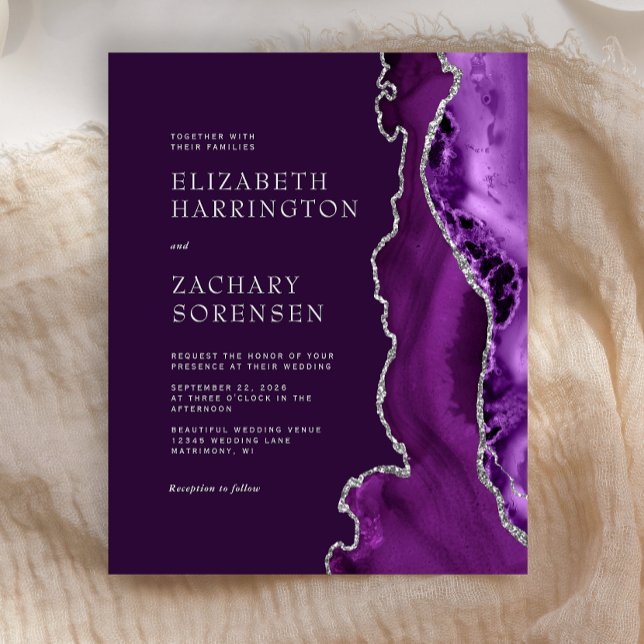Budget Lila Agate Silver Plum Einladung Hochzeit (Von Creator hochgeladen)