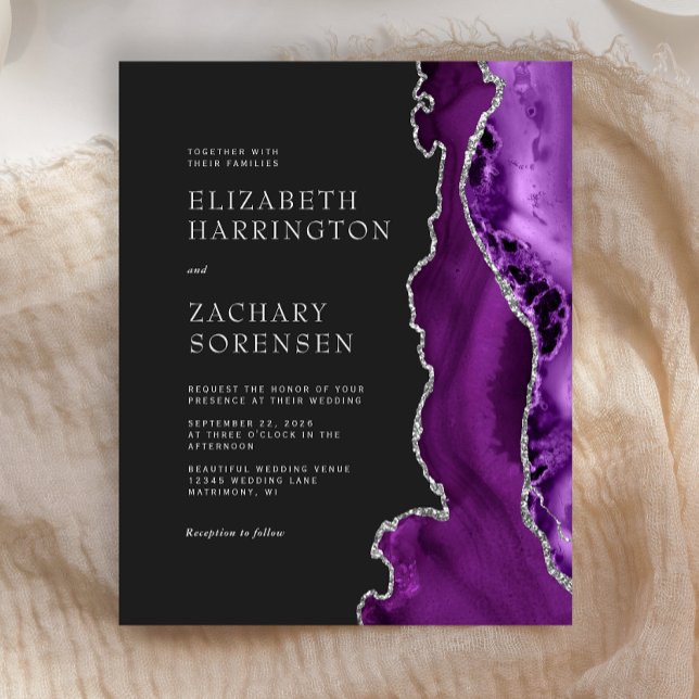 Budget Lila Agate Silver Wedding Einladung (Von Creator hochgeladen)